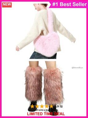 Faux Fur Shoulder Bag & Leg Warmers 2pc Set Quilted Lined